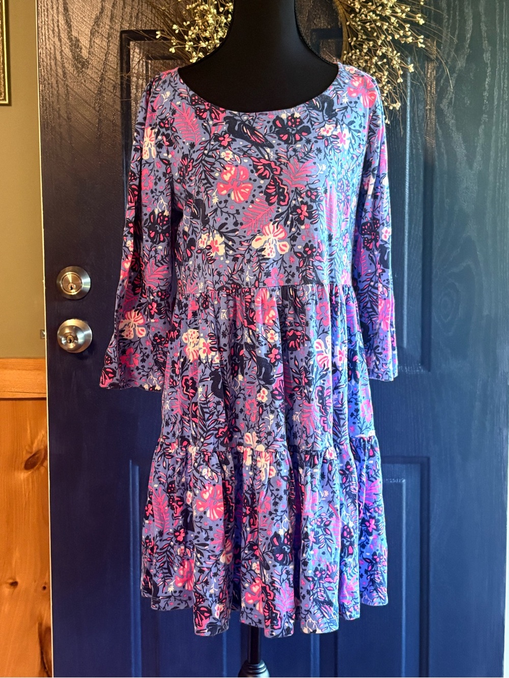 Lilly Pulitzer Purple and Pink Floral Tiered Long Sleeve Dress size Medium